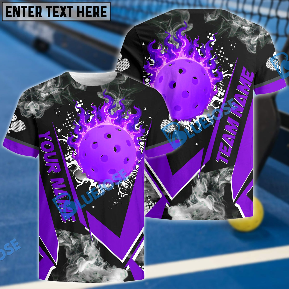 BlueJose Pickleball Flame Declare War Personalized Name, Team Name Unisex Shirt (4 Colors)