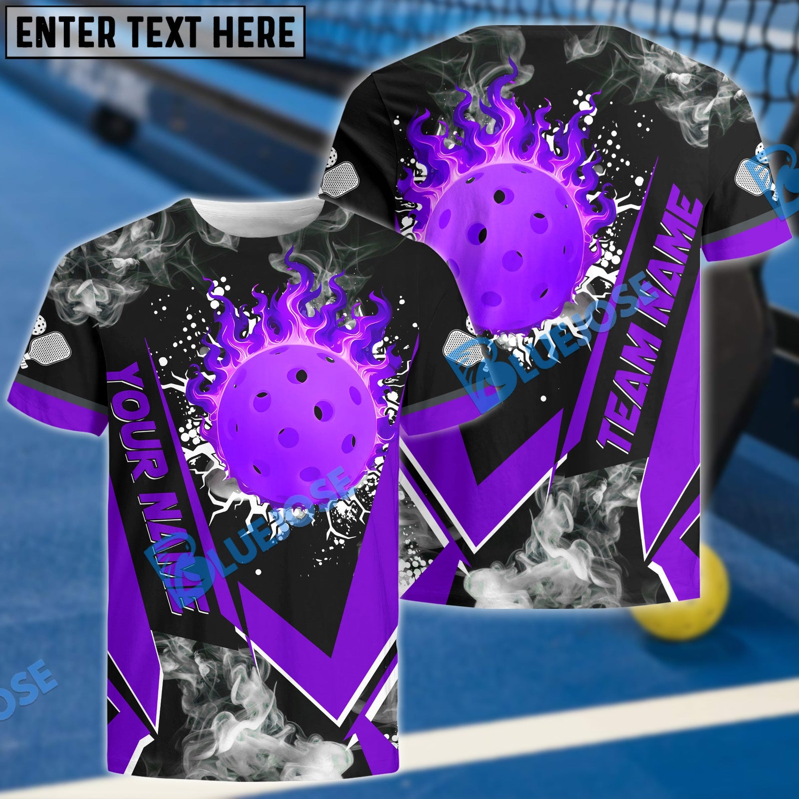 BlueJose Pickleball Flame Declare War Personalized Name, Team Name Unisex Shirt (4 Colors)
