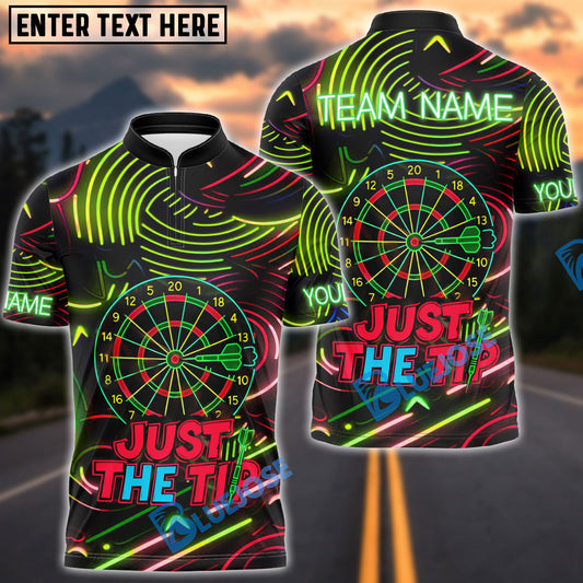 BlueJose Just the Tip Funny Darts Neon Style Personalized Name, Team Name Shirt