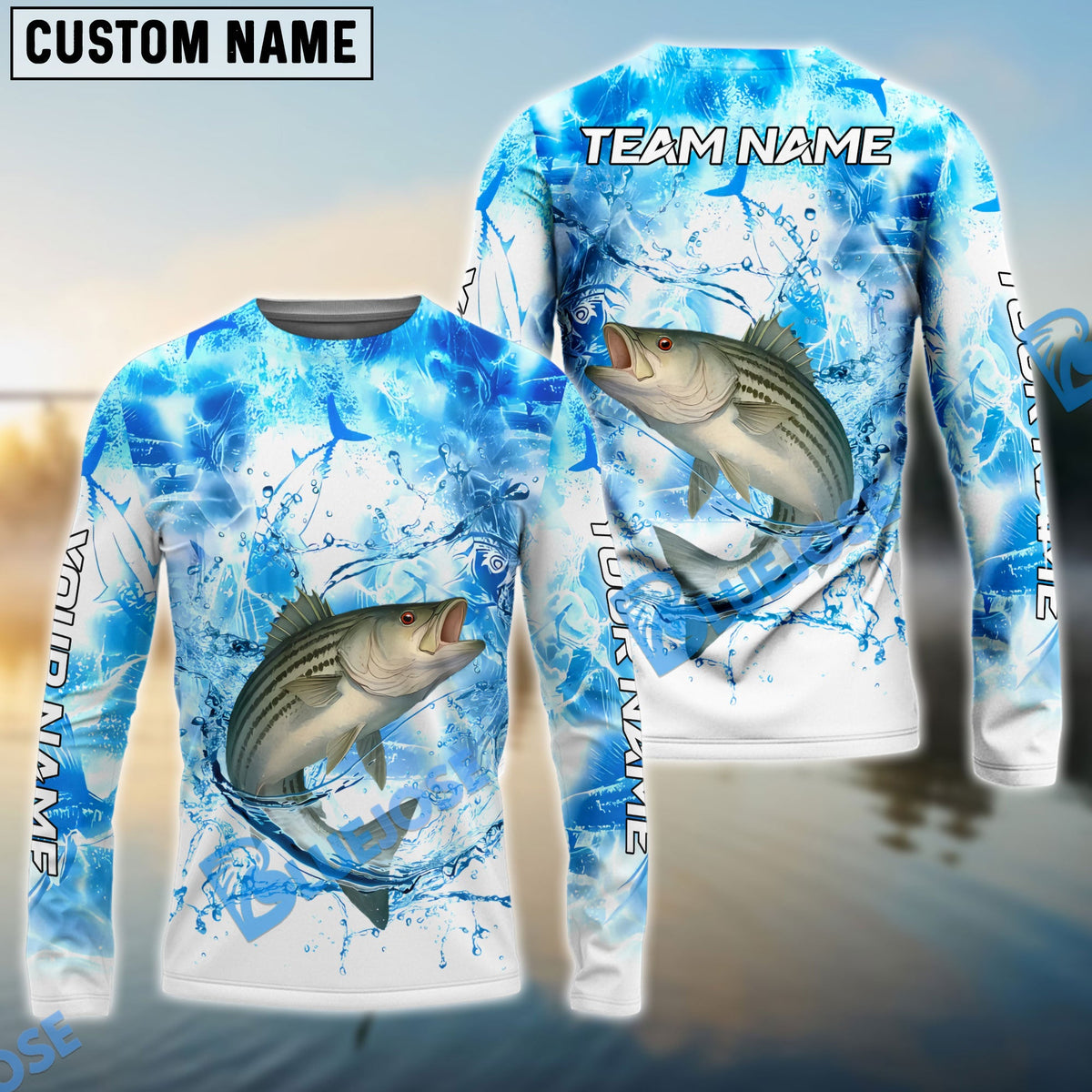 Bluejose Striped Bass Fishing Blue Sea Catching Design Name &amp; Team Name 3D Shirts