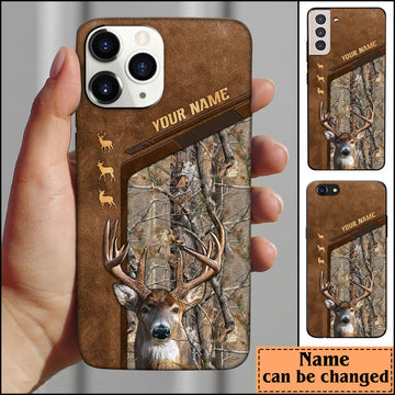 BlueJose Deer Hunting Premium Brown Pattern Personalized Name Phone Case (4 colors)