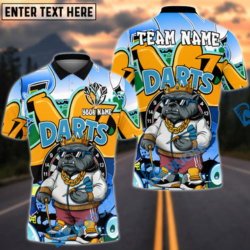 BlueJose Darts Graffiti Bulldog King Style Personalized Name, Team Name Shirt (4 Colors)