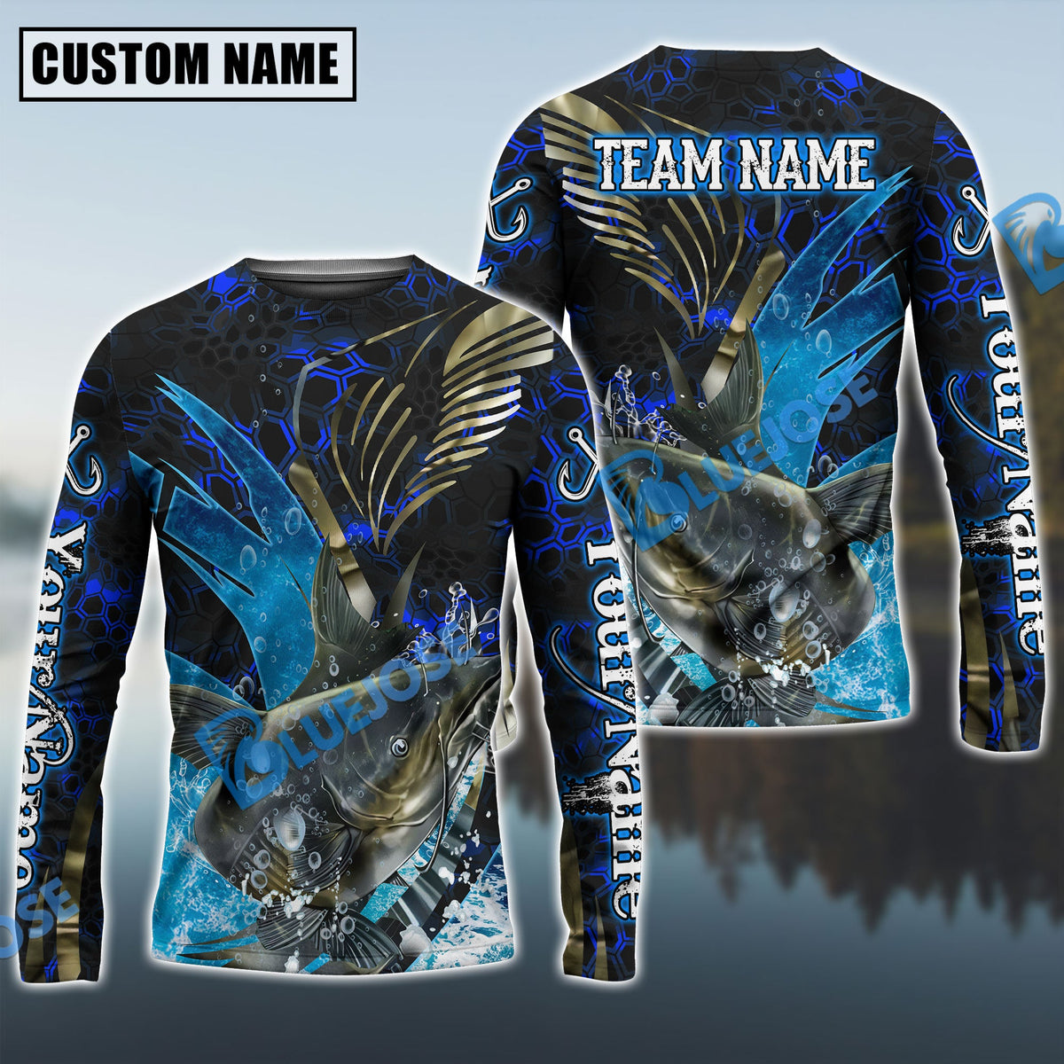 Bluejose Catfish Fishing Tailored Tides Pattern Custom Name &amp; Team Name Shirts