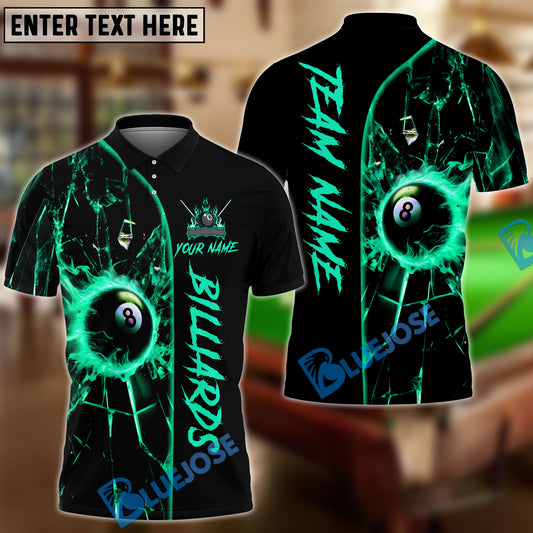 BlueJose Billiards Ball 8 Fire Break Glass Personalized Name Shirt (4 Colors)