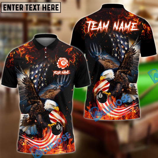 BlueJose Billiard 8 Ball Eagle Fire Flame Personalized Name Shirt (4 Colors)