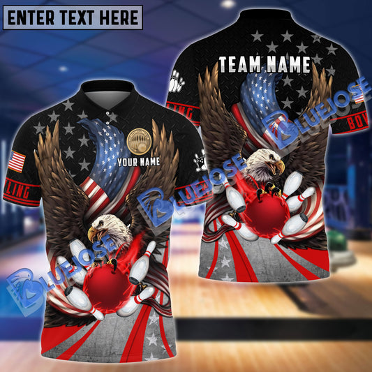 BlueJose Bowling And Pins Patriotic Eagle Ball Flame Customized Name 3D Shirt (4 Colors)