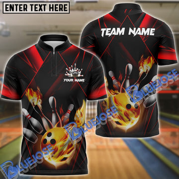 BlueJose Bowling And Pins Fireball Fury Customized Name 3D Shirt (4 Colors)