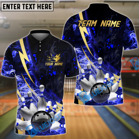 BlueJose Bowling And Pins Lightning Strike Fire Customized Name, Team Name 3D Shirt (4 Colors)