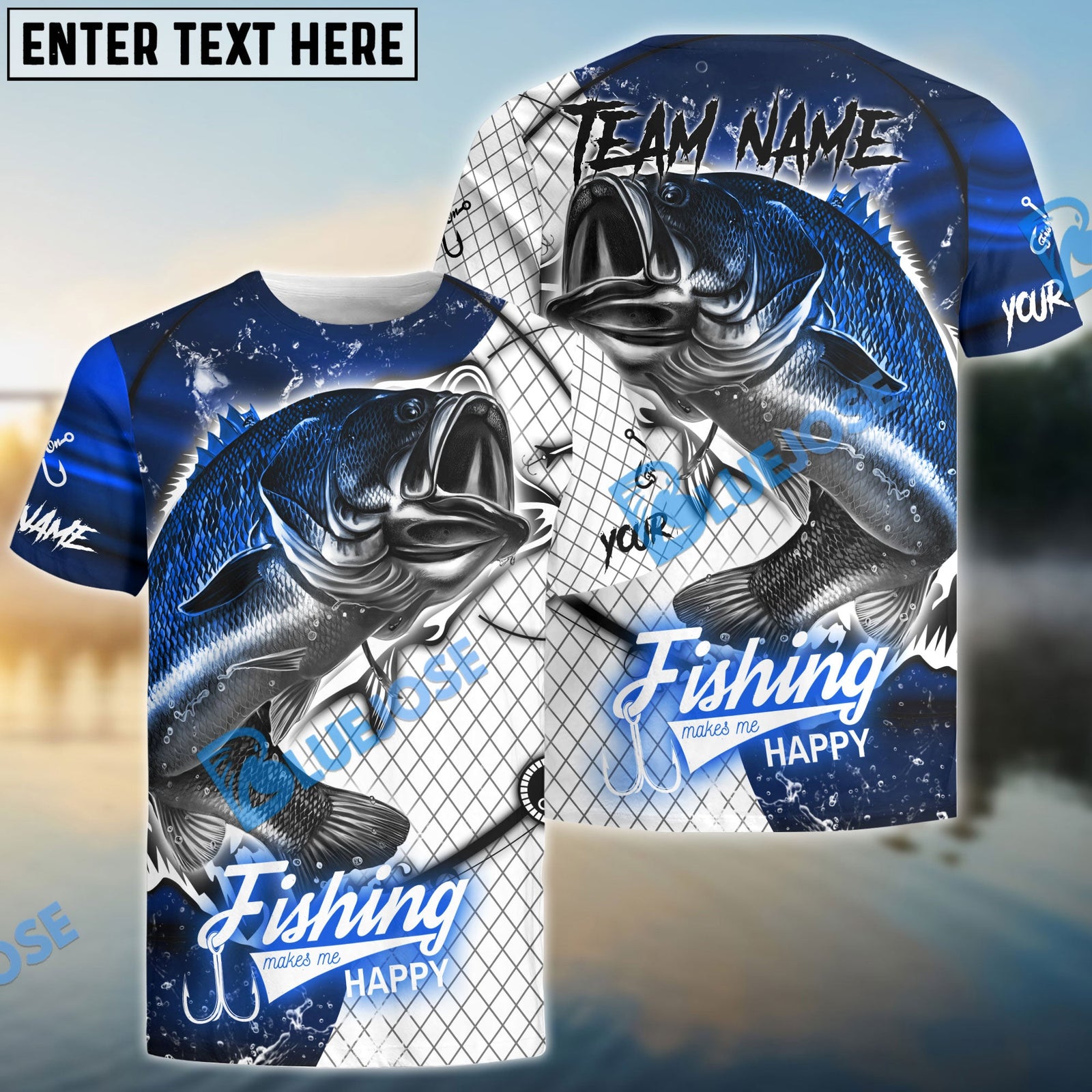 Bluejose Bass Fishing Dark Blue Skin Sport Custom Name Windbreaker Jacket