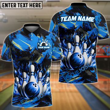 BlueJose Bowling And Pins Neon Flame Customized Name 3D Shirt (4 Colors)