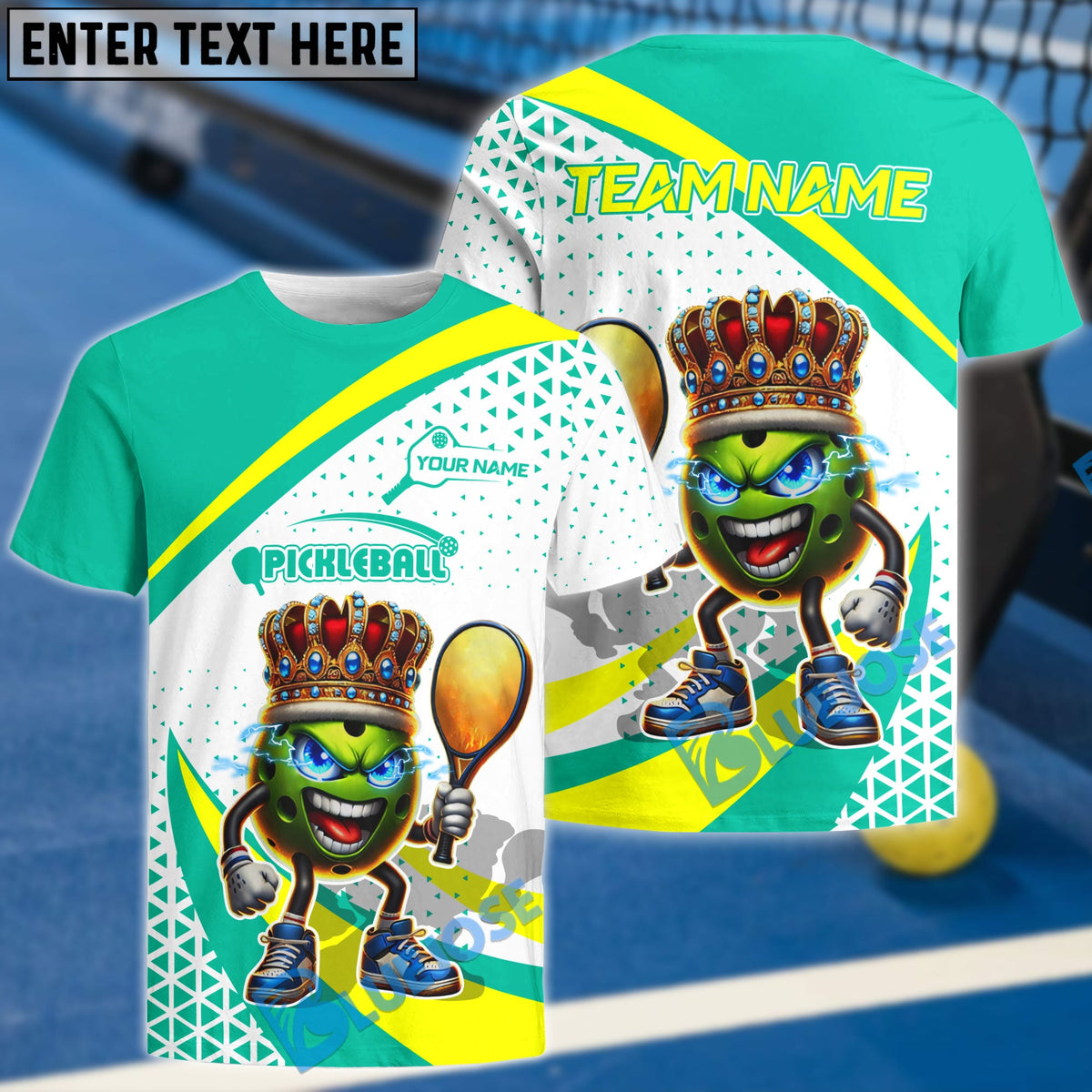 BlueJose Pickball King Customized Name 3D Shirt (6 Colors)