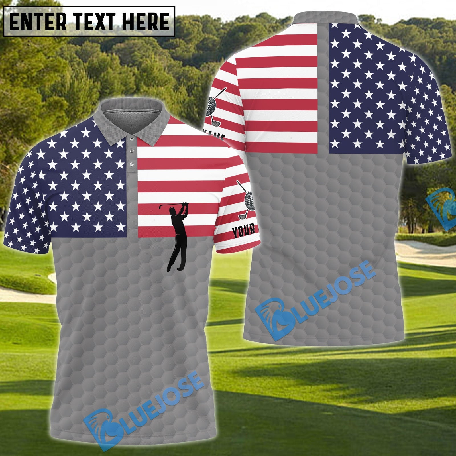 BlueJose Silver Pride American Golf Man Personalized Name 3D Shirt