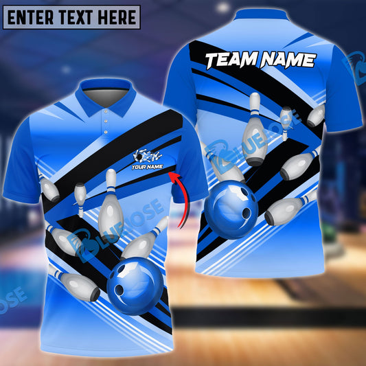 BlueJoses Bowling Strike Pins Customized Name, Team Name 3D Shirt ( 4 Colors )