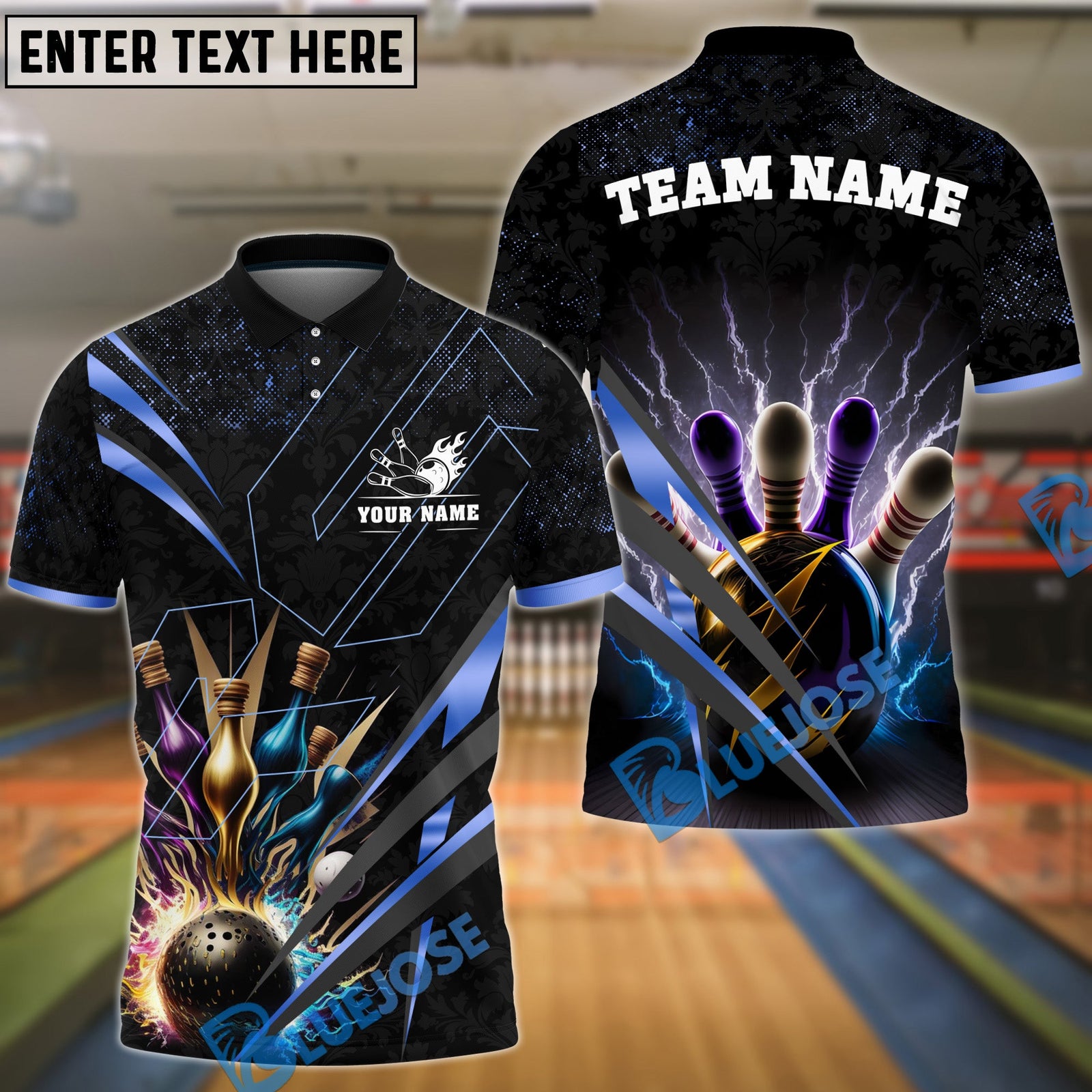 BlueJose Bowling And Pins Premium Multicolor  Customized Name 3D Shirt (4 Colors)