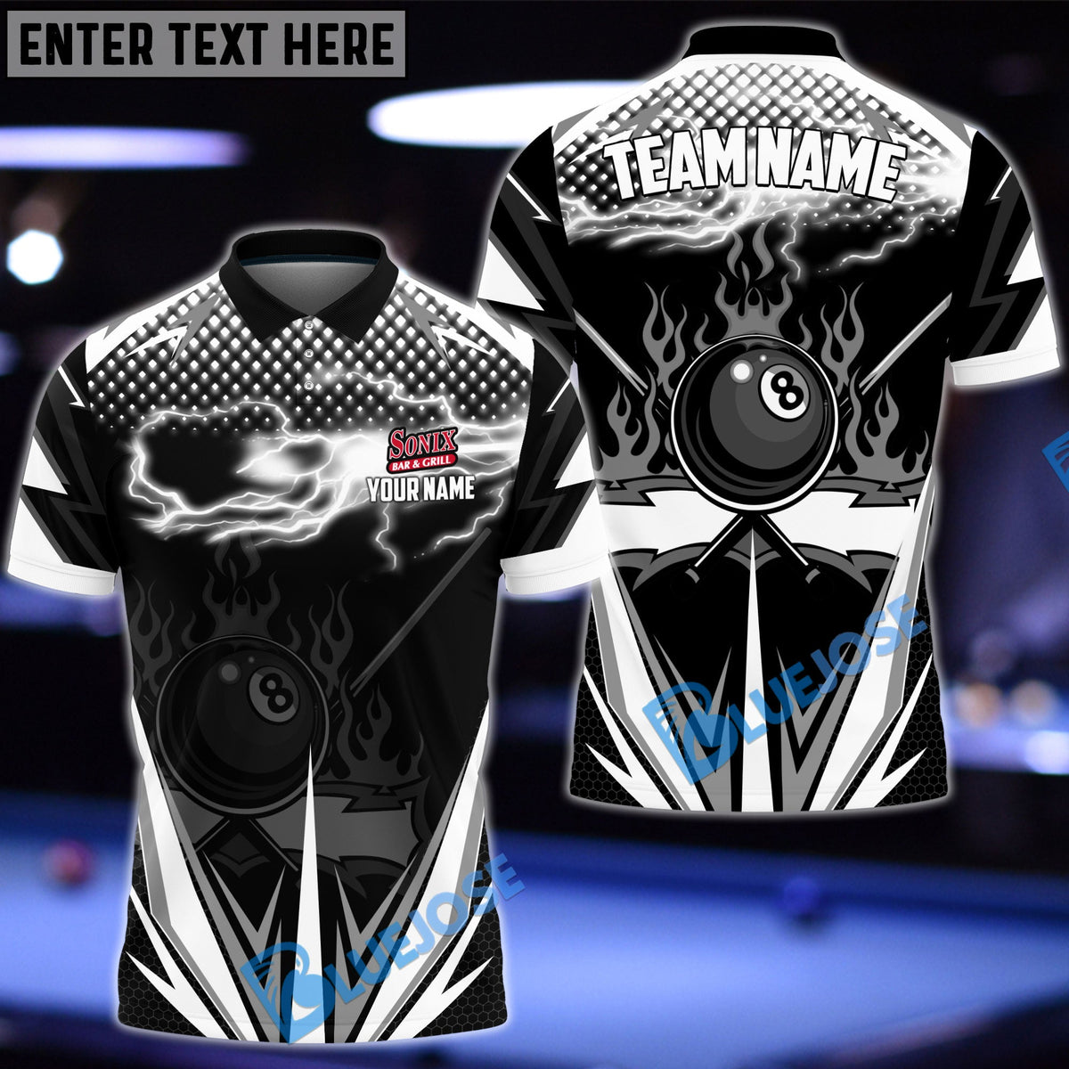 BlueJose Billiards White &amp; Black Personalized Name Shirt For Bernice Binkle