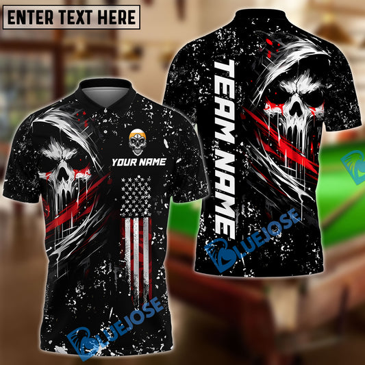BlueJose Billiards Ball 9 Grim Skull with American Flag Customized Name, Team Name 3D Shirt