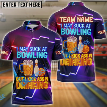 BlueJose Bowling I May Suck At Bowl And Beer Neon Style Personalized Name, Team Name 3D Shirt