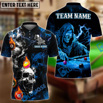 BlueJose Billiards Grim Reaper Skull Storm Personalized Name Shirt (4 Colors)