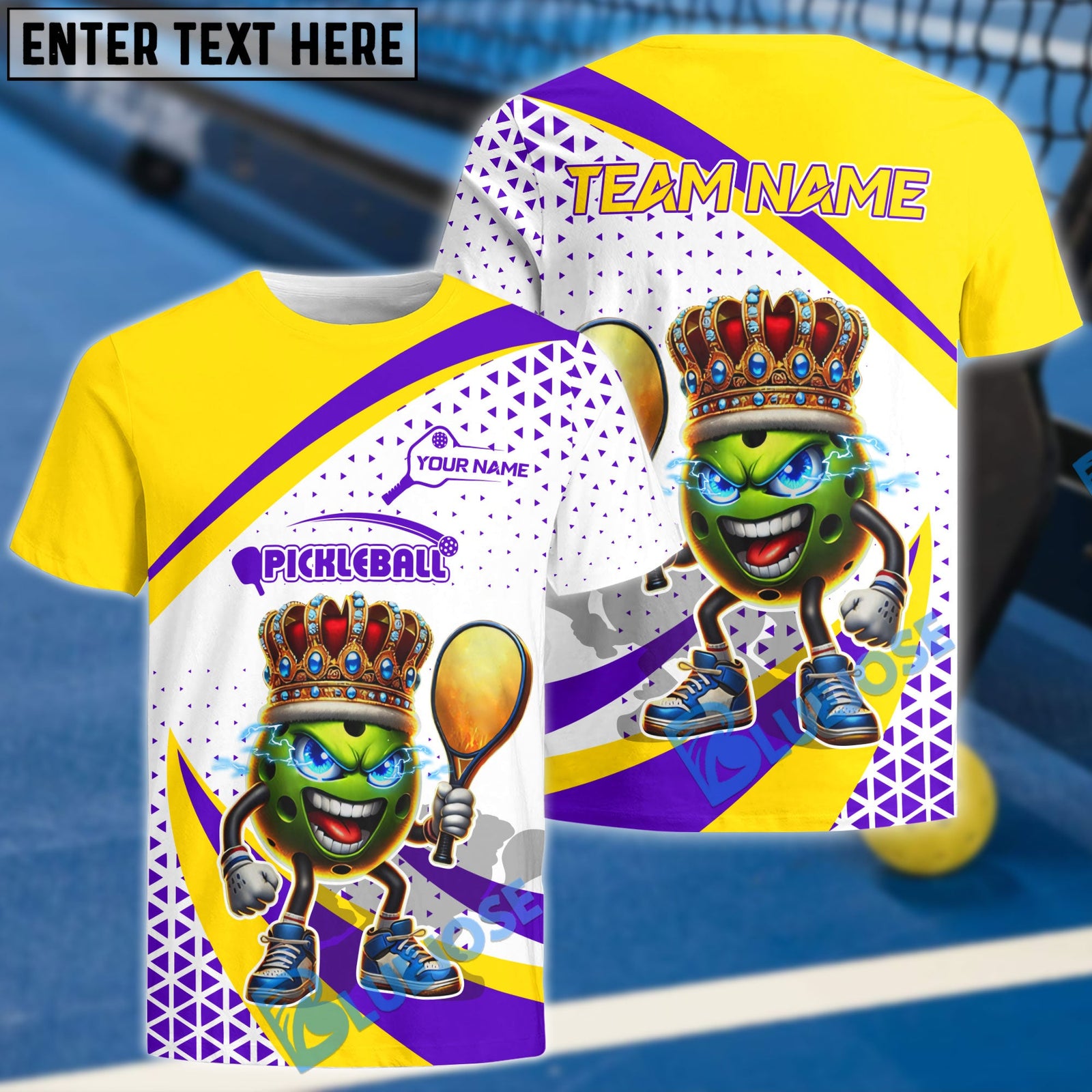 BlueJose Pickball King Customized Name 3D Shirt (6 Colors)