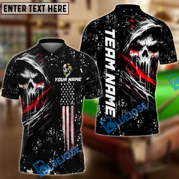 BlueJose Billiards Ball 8 & 9 Yinyang Grim Skull with American Flag Customized Name, Team Name 3D Shirt