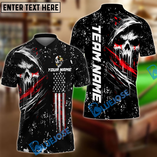 BlueJose Billiards Ball 8 & 9 Yinyang Grim Skull with American Flag Customized Name, Team Name 3D Shirt