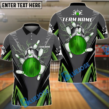 BlueJose Bowling And Pins Crack Metalic Customized Name 3D Shirt (4 Colors)