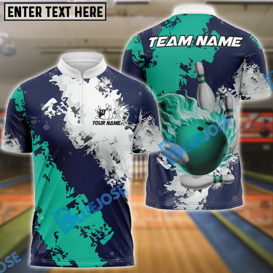 BlueJose Bowling And Pins Flame Grunge Paint Customized Name 3D Shirt (4 Colors)