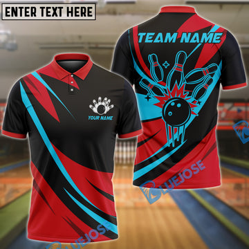 BlueJose Bowling And Pins Retro 2 Customized Name, Team Name 3D Shirt (4 Colors)