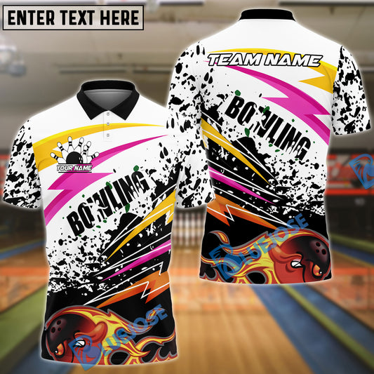 BlueJose Bowling Paint Flame Pattern Customized Name, Team Name 3D Shirt