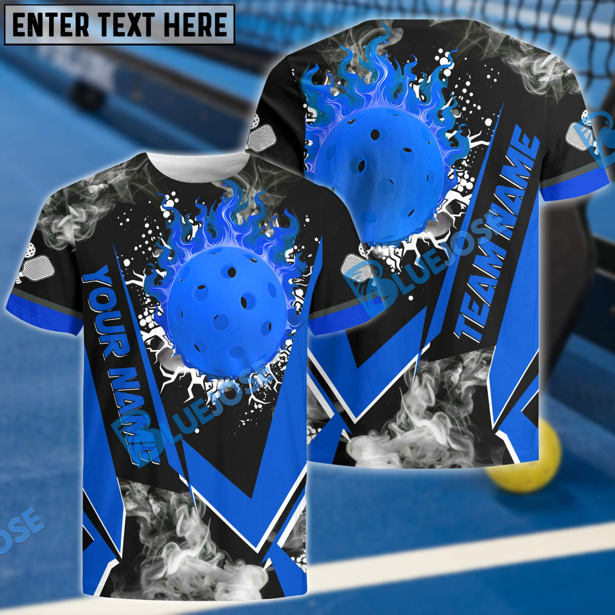 BlueJose Pickleball Flame Declare War Personalized Name, Team Name Unisex Shirt (4 Colors)