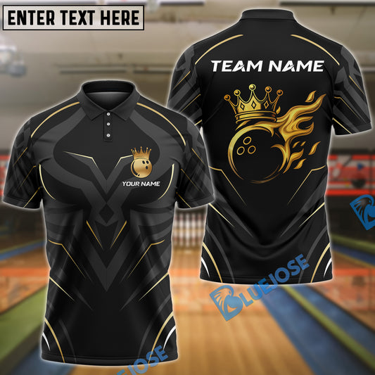 BlueJose Bowling Golden Royal Flame Customized Name, Team Name 3D Shirt (4 Colors)