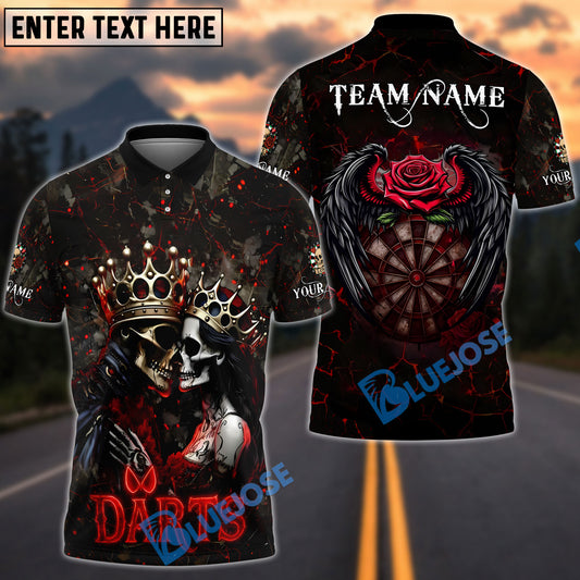 BlueJose Darts Skull Couple Crown Gothic Dartboard Design Personalized Name, Team Name Shirt (4 Colors)