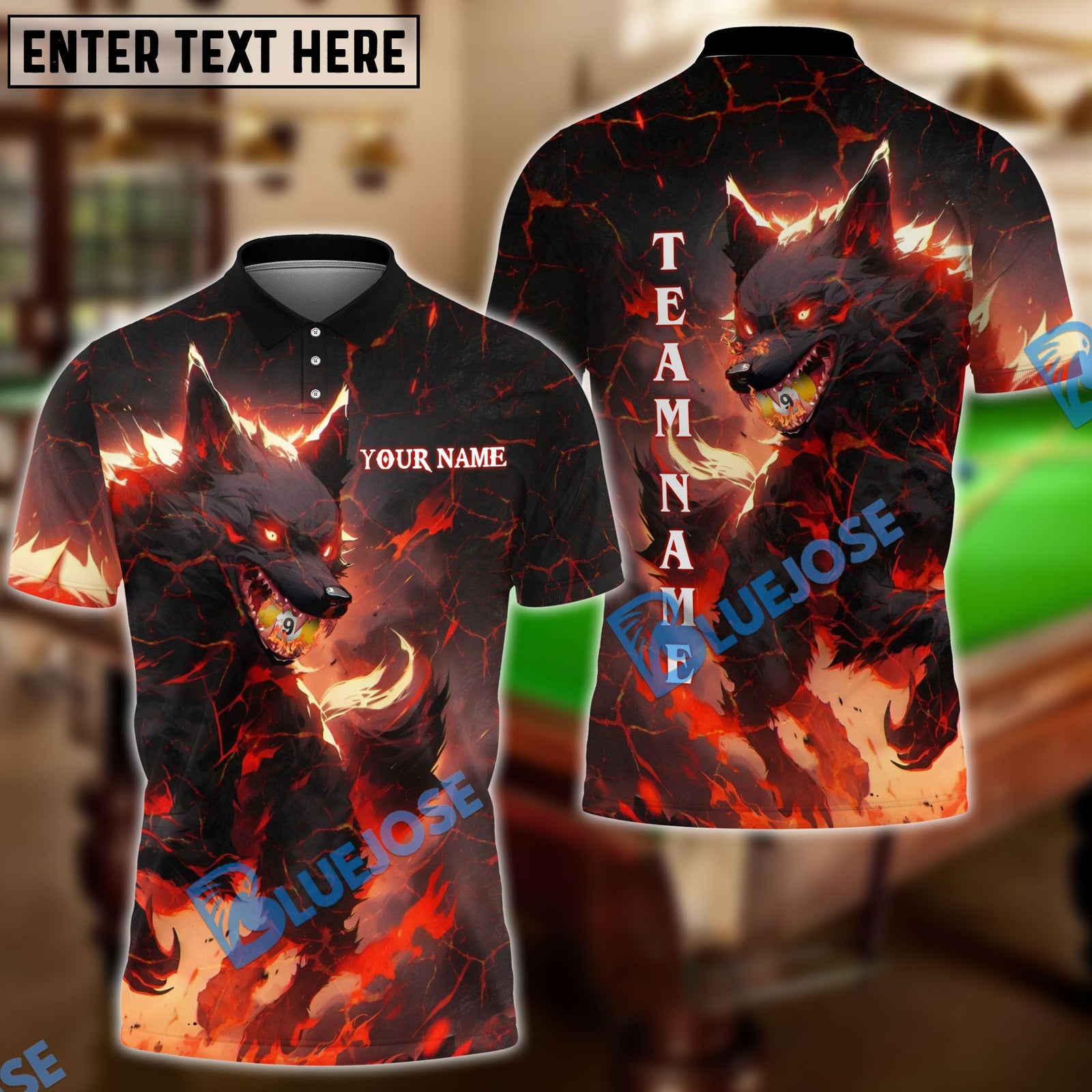 BlueJose Billiards 9 Ball Fierce Dog Art Personalized Name Shirt