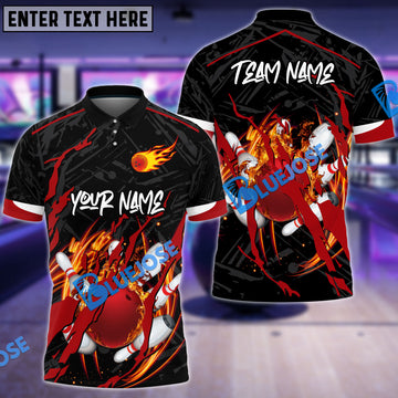 BlueJose Bowling And Pins Thorn Flame Customized Name 3D Shirt (4 Colors)