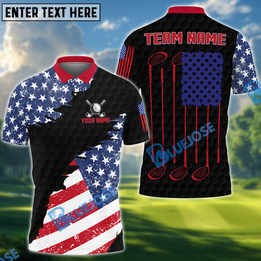BlueJose Golf US Flag White Red Customized Name, Team Name 3D Shirts