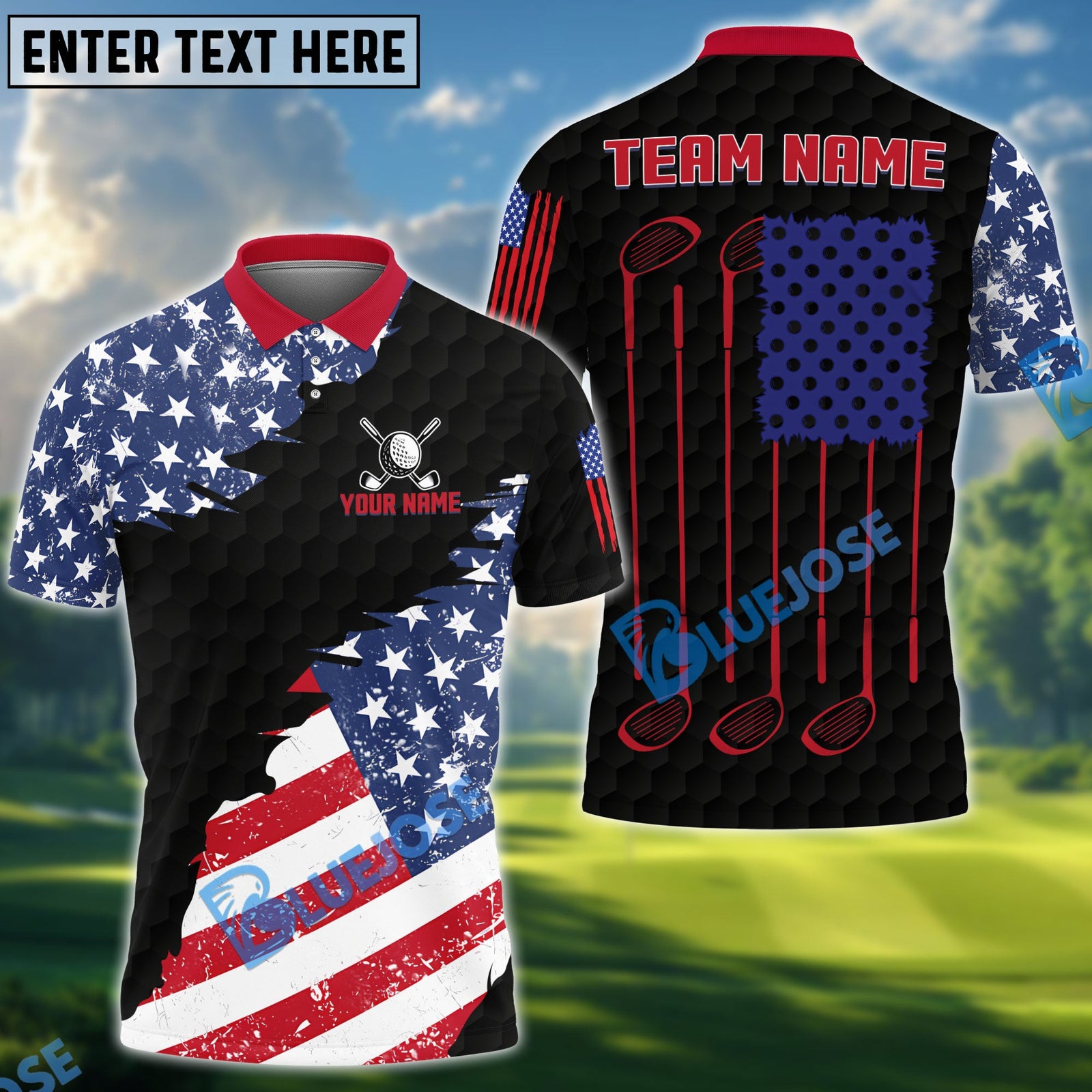 BlueJose Golf US Flag White Red Customized Name, Team Name 3D Shirts