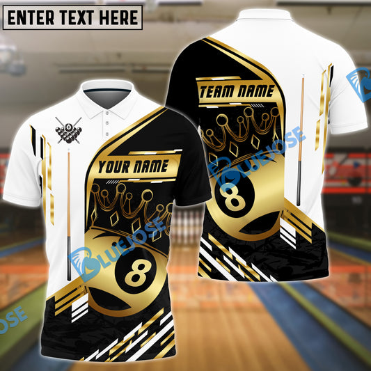 BlueJose Billiards 8-Ball Pool Champion Golden Personalized Name & Team Name Shirt (4 Colors)
