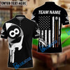 BlueJose Billiards Ball 8 Skull American Flag Customized Name, Team Name 3D Shirt