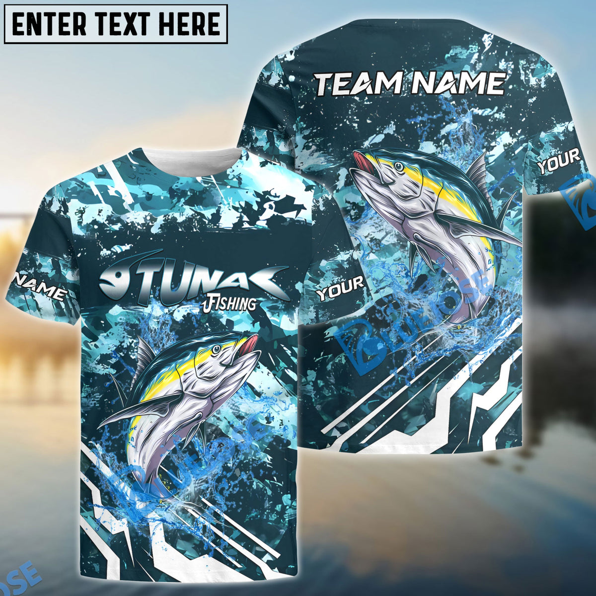 Bluejose Tuna Fishing Splash Pro Design Name & Team Name 3D Shirts