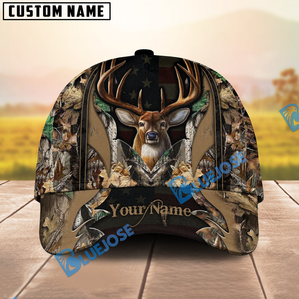 BlueJose Deer Hunting The Best Of Flag Multicolor Option Personalized Name 3D Cap