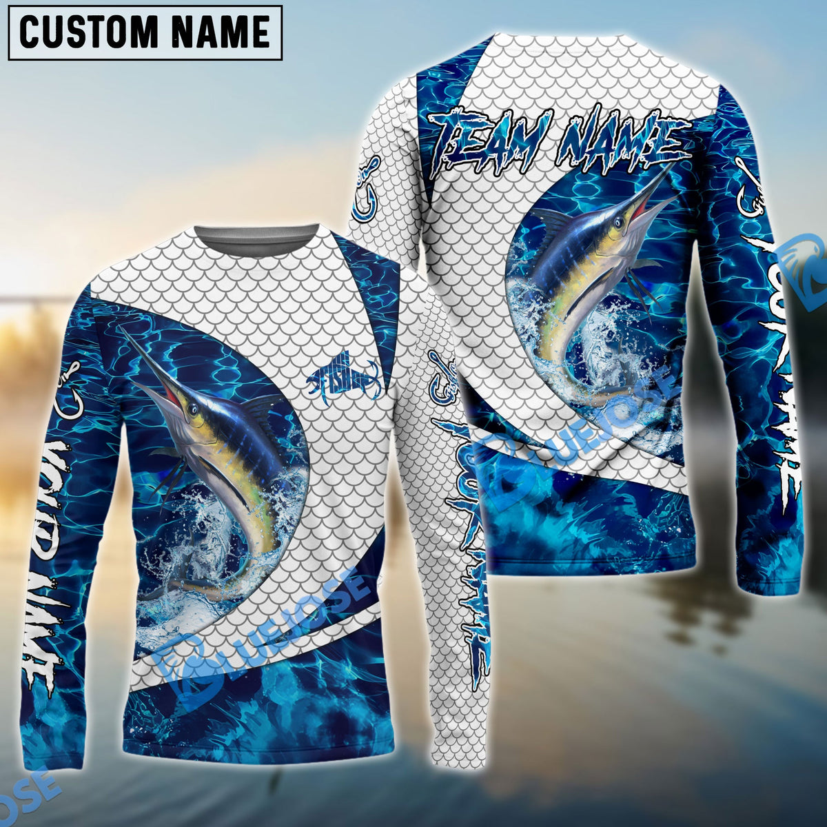 Bluejose Marlin Fishing Blue Wave Dynamic Sport Design Custom Name &amp; Team Name 3D Shirts