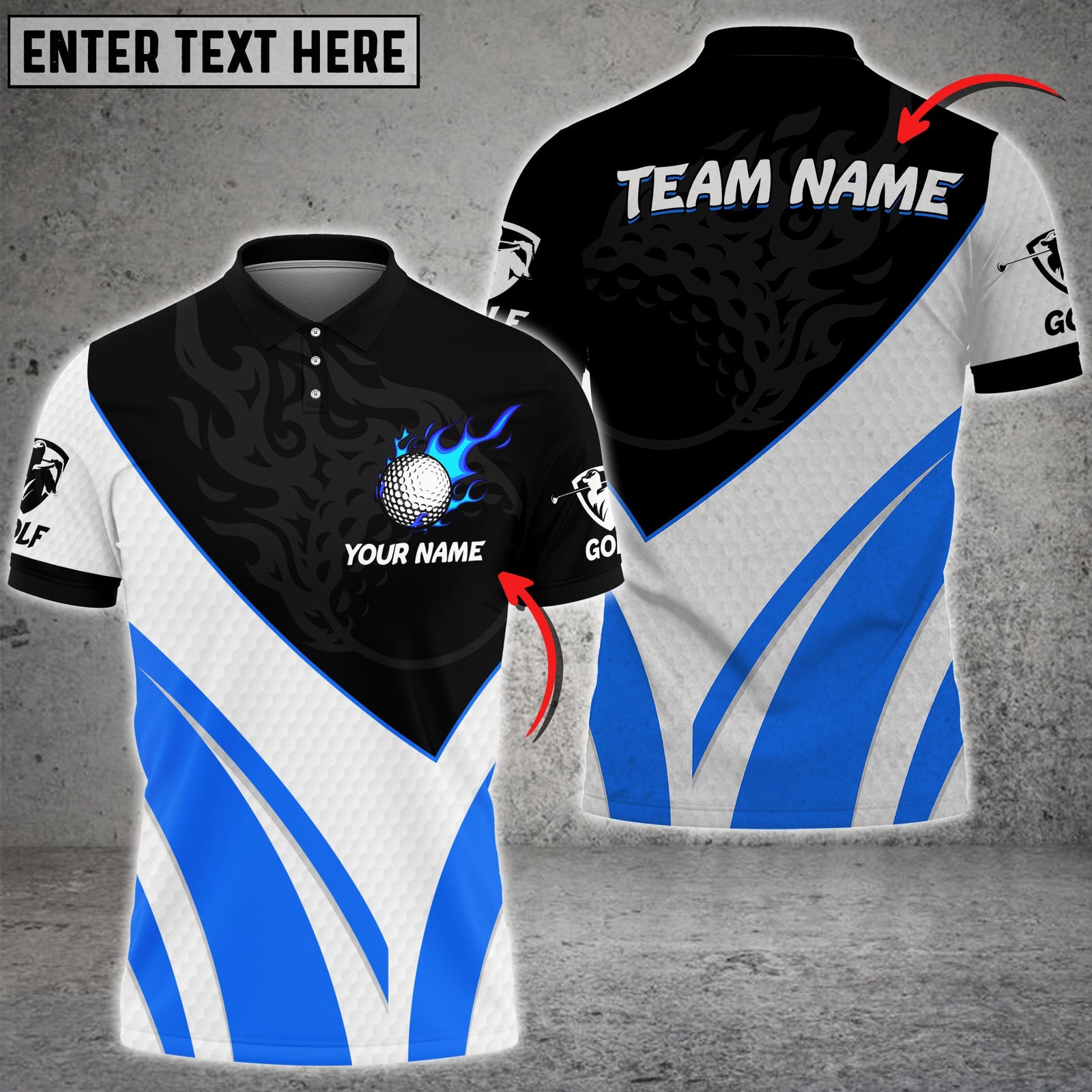 BlueJose Golf Fire Ball Plus Customized Name, Team Name 3D Shirts (3 Colors)