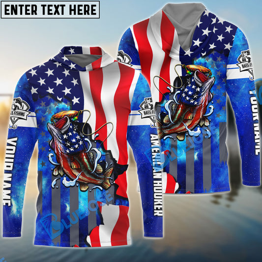 BlueJose Bass Fishing American Flag Patriotic Customize Name Fishing Shirt