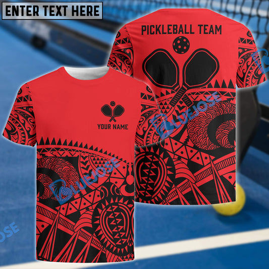 BlueJose Personalized Name, Team Name Red Tribal Pickleball 3D Shirt