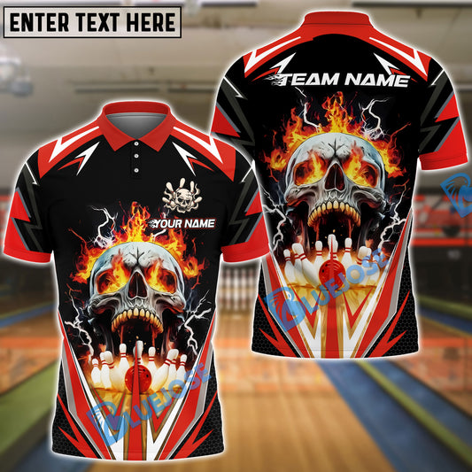 BlueJose Bowling And Pins Flaming Into Skull Strike Customized Name, Team Name 3D Shirt (4 Colors)