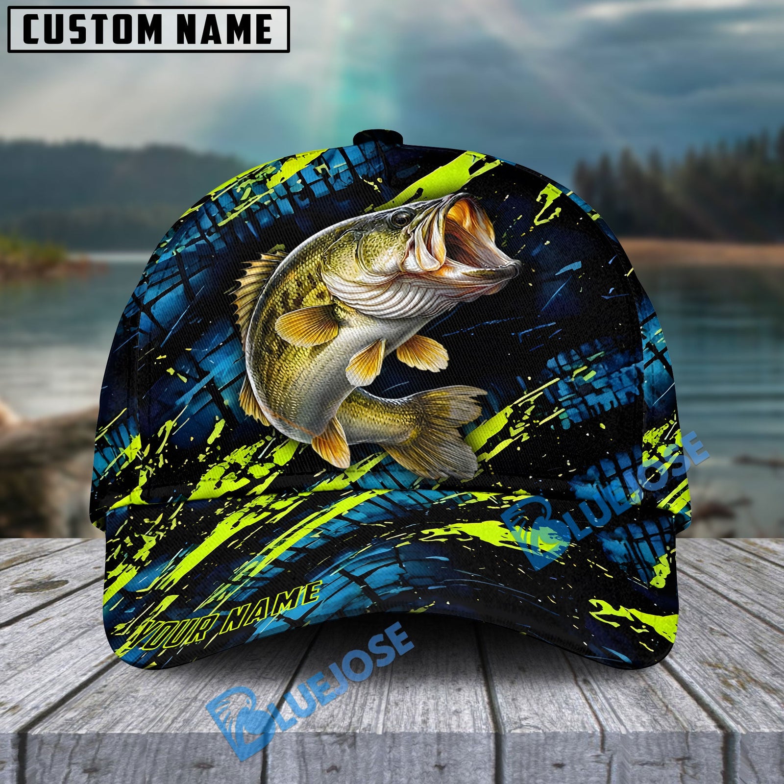 BlueJose Fishing Neon Splash Angler Hat Personalized Name Classic 3D Cap Personalized Cap (13 Breeds)