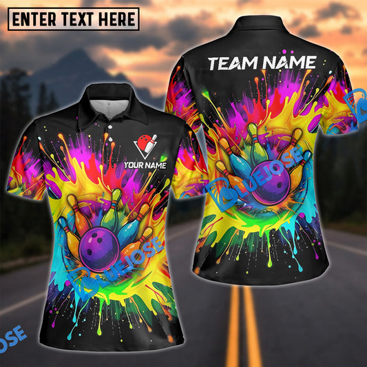 BlueJose Bowling And Pins Rainbow Blast Customized Name, Team Name 3D Shirt