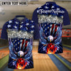 BlueJoses Bowling Ball And Pins Eagle Patriotic Customized Name, Team Name 3D Polo Shirt