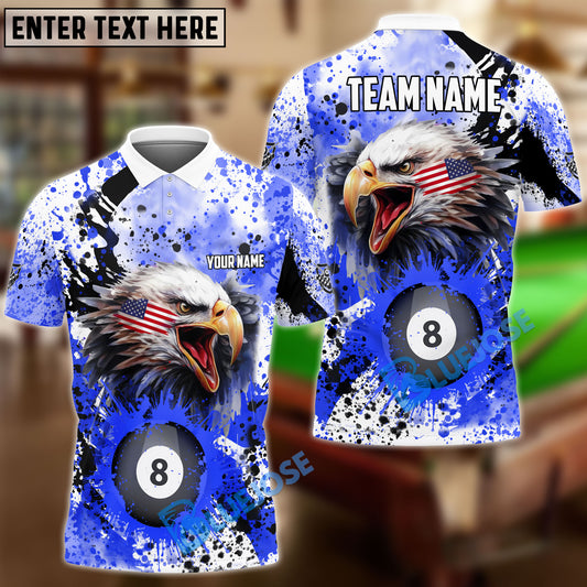 BlueJose Billiards 8 Ball Eagle American Flag Paint Pattern Personalized Name, Team Name Unisex Shirt ( 4 Colors )