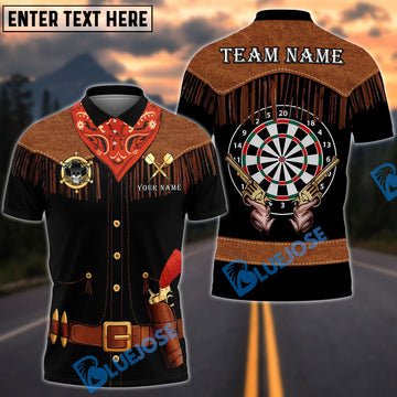 BlueJose Darts Western Fringe Revolver Dartboard Personalized Name, Team Name Unisex Shirt (4 Colors)